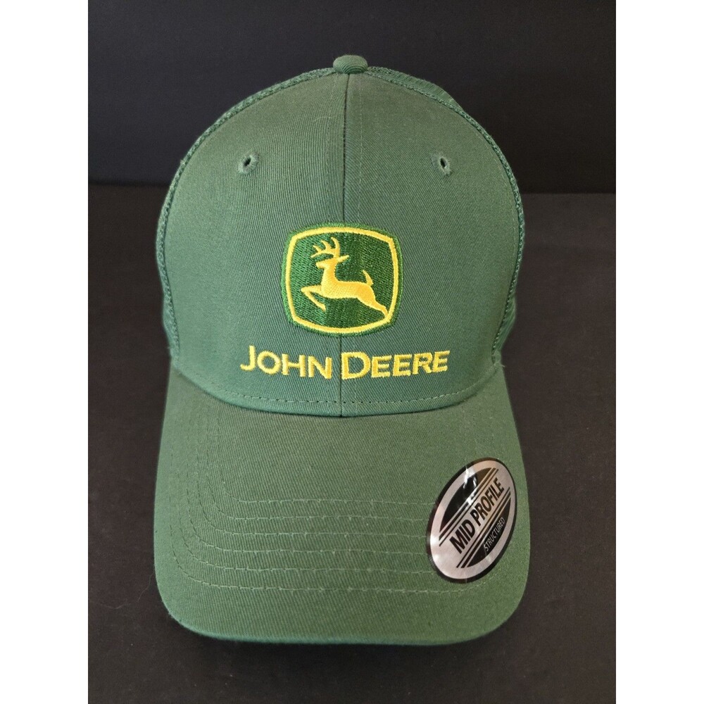 John Deere Mesh Back Trucker Hat Green Snapback Cap Embroidered Logo One Size